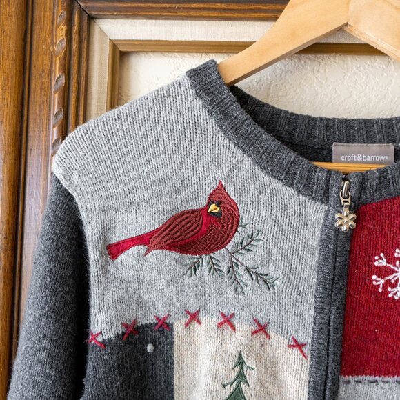 Croft & Barrow Size Large Winter Sweater Cardinal Zip Front Silk Blend - Picture 4 of 9